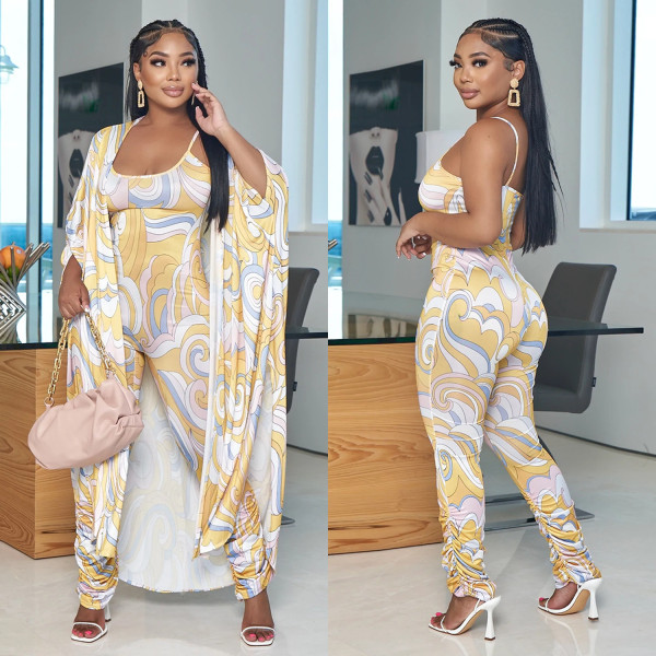 Ladies Fashion Sexy Two Piece Jumpsuit Trousers Shawl