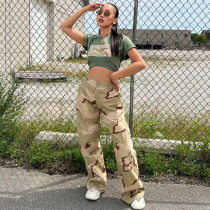 Sexy Loose Camouflage Personality Casual Lace-Up Straight Trousers Sexy Loose Camouflage Personality Casual Lace-Up Straight Trousers