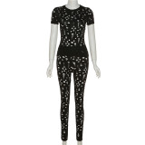 Sexy Hollow Hole High Waist Skinny Pants Casual Sports Suit