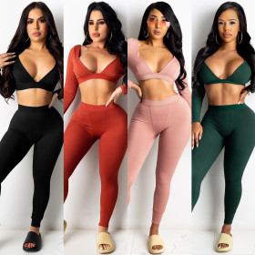 Women's Winter Sexy V-Neck Knitted Fashion Casual Long Sleeve Two Piece Set
