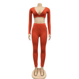 Women's Winter Sexy V-Neck Knitted Fashion Casual Long Sleeve Two Piece Set