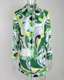 Women's Fashion Print Street Single Breasted Jacket and Skirt Two Piece Set