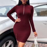 Autumn and winter new package hip skirt pit strip sexy slit V-neck dress