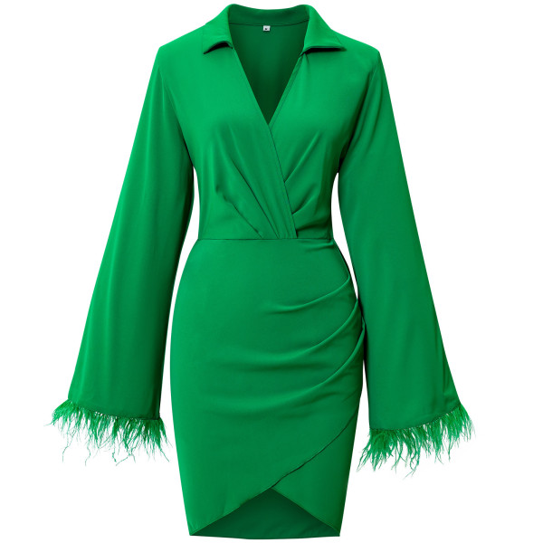 Autumn and winter new skirt fashion fluffy cuffs hip dress