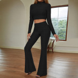 Autumn and winter new fashion casual suits short tops temperament slim fit slim flared pants