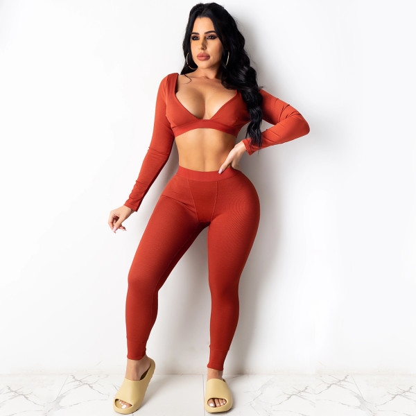 Women's Winter Sexy V-Neck Knitted Fashion Casual Long Sleeve Two Piece Set