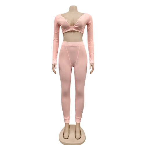 Women's Winter Sexy V-Neck Knitted Fashion Casual Long Sleeve Two Piece Set