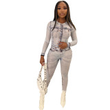 Two-piece stylish casual suit with personalized print T-shirt and trousers