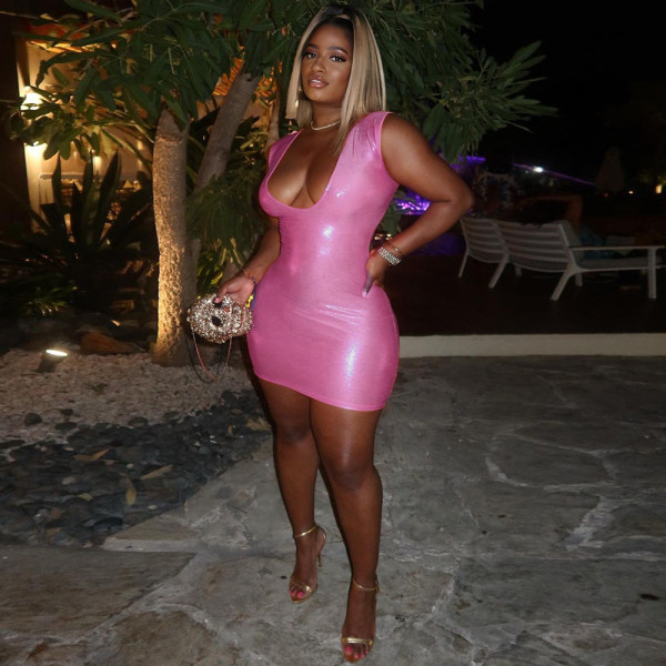 Women's Sexy Slim Pack Hip Deep V Fluorescent Dress