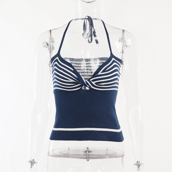 Striped tube top kink straps sexy women's halter neck halter strap bottoming short vest