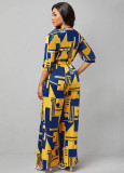 Sexy Fashion Digital Print V-Neck Women's Jumpsuit