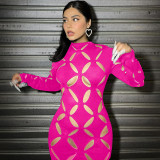 Hollow Long Sleeve Round Neck Hip Dress