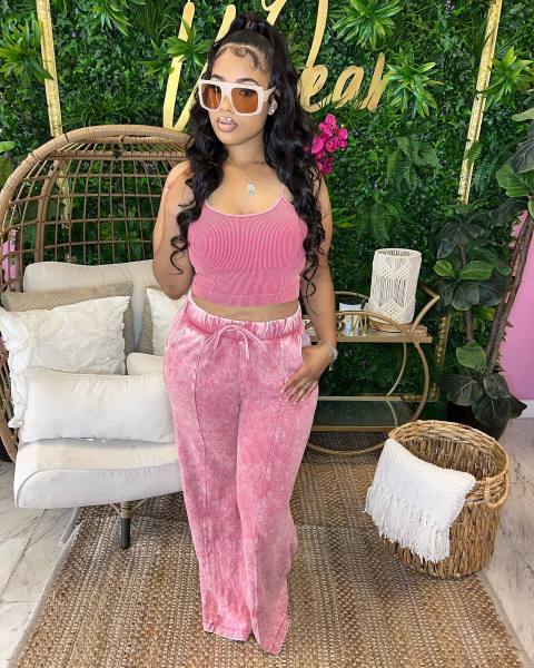 Loose Printed Elasticized High Waist Pocket Casual Wide Leg Pants A89020