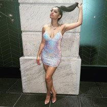 Women's Sexy Slim Fit Backless Sequin Slip Dress Women's Sexy Slim Fit Backless Sequin Slip Dress