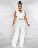 Sexy fashion solid color V-neck white-collar women's jumpsuit