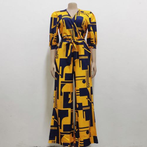 Sexy Fashion Digital Print V-Neck Women's Jumpsuit