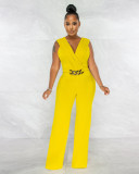 Sexy fashion solid color V-neck white-collar women's jumpsuit