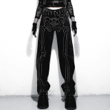 Human bone print low-rise jeans dark style funny trousers