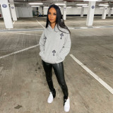 Women's Fashion Trend Embroidered Long Hooded Sweatshirt