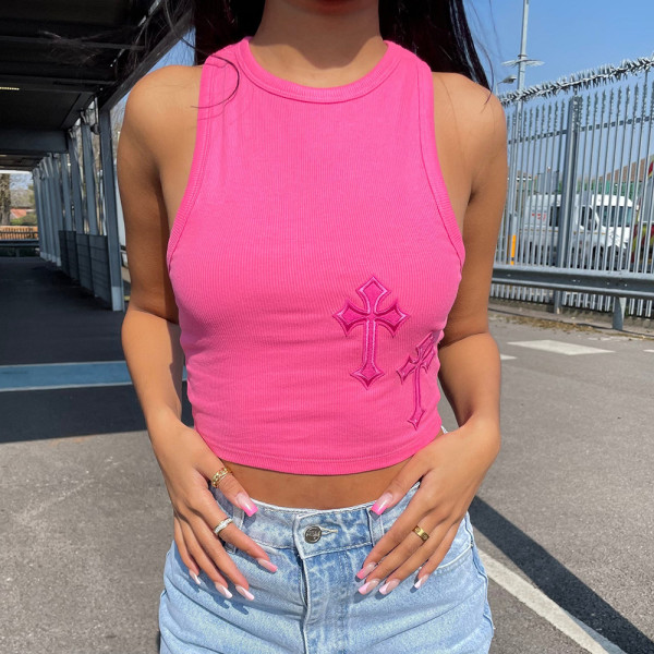 Sexy Embroidered Cross Tank Top