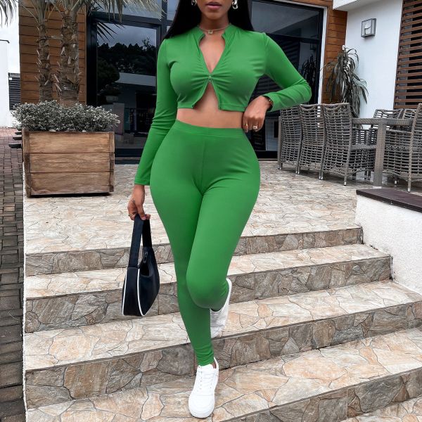 Fashion Casual Suit Double Open Zipper Pants Set