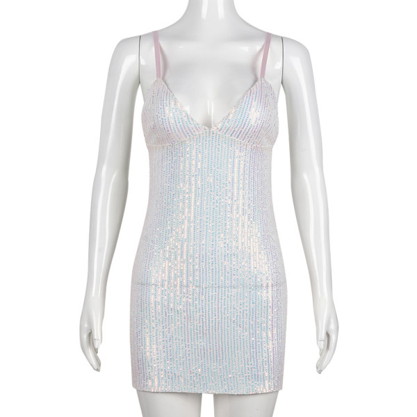 Women's Sexy Slim Fit Backless Sequin Slip Dress