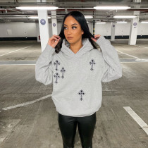 Women's Fashion Trend Embroidered Long Hooded Sweatshirt