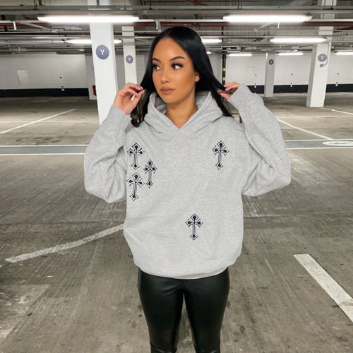 Women's Fashion Trend Embroidered Long Hooded Sweatshirt
