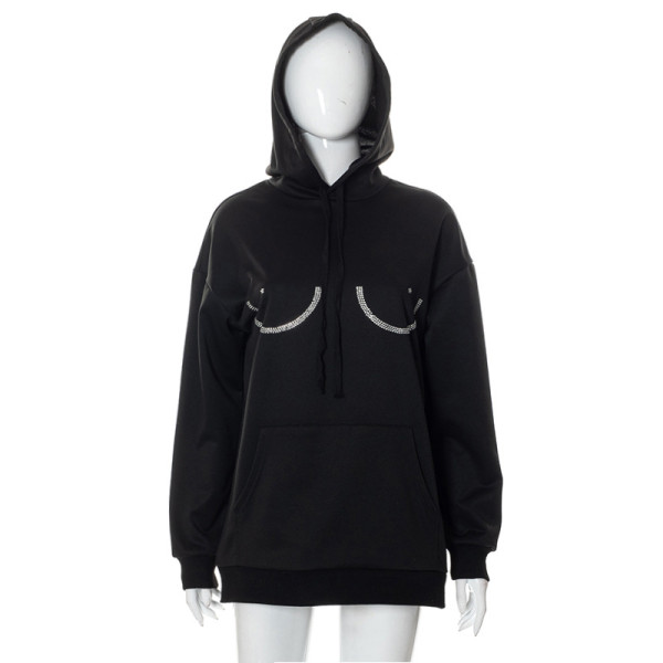 Casual Hot Drill Hooded Long Sleeve Pocket Slim Sweater Top