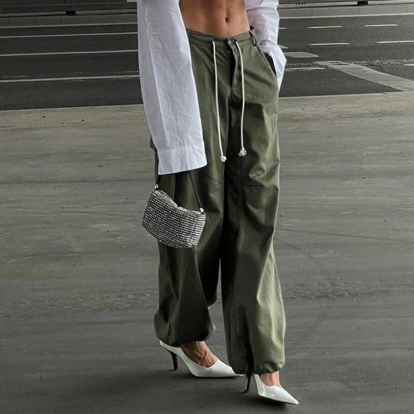 Corset Tie Rope Cargo Pants Fashion Casual Women's Loose Straight High Waist Large Size Casual Pants