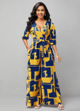 Sexy Fashion Digital Print V-Neck Women's Jumpsuit