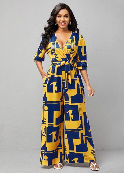 Sexy Fashion Digital Print V-Neck Women's Jumpsuit