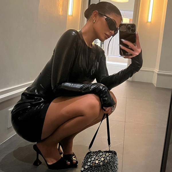 Personality Round Neck Chest Zipper Long Sleeve Hip Dress