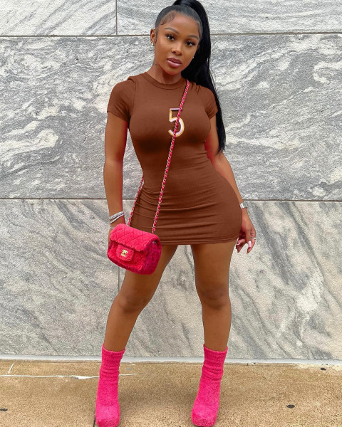 Knitted ribbed digital print dress