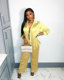 Shirt Cardigan Pleated Wide Leg Lounge Suit