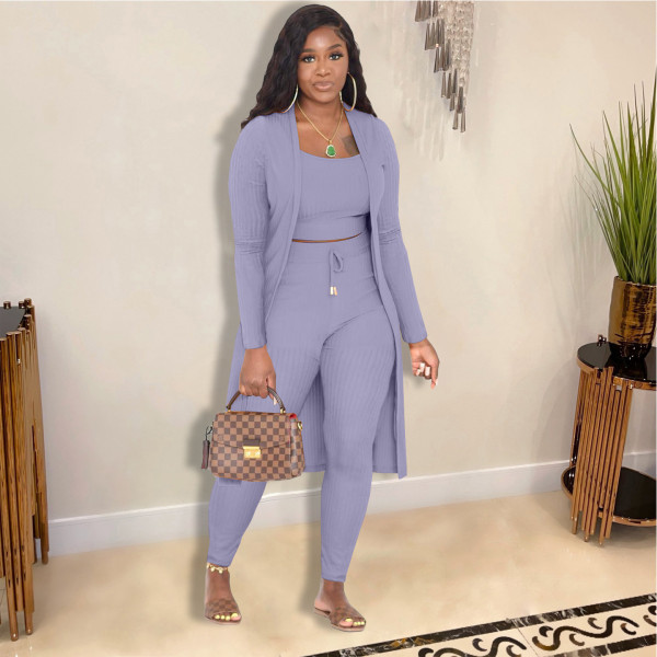 Fashion Women's Sling Long Cloak Pit Strip Solid Color 3-Piece Set