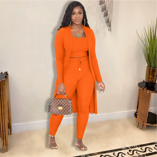 Fashion Women's Sling Long Cloak Pit Strip Solid Color 3-Piece Set
