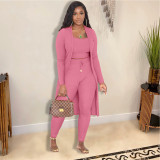 Fashion Women's Sling Long Cloak Pit Strip Solid Color 3-Piece Set