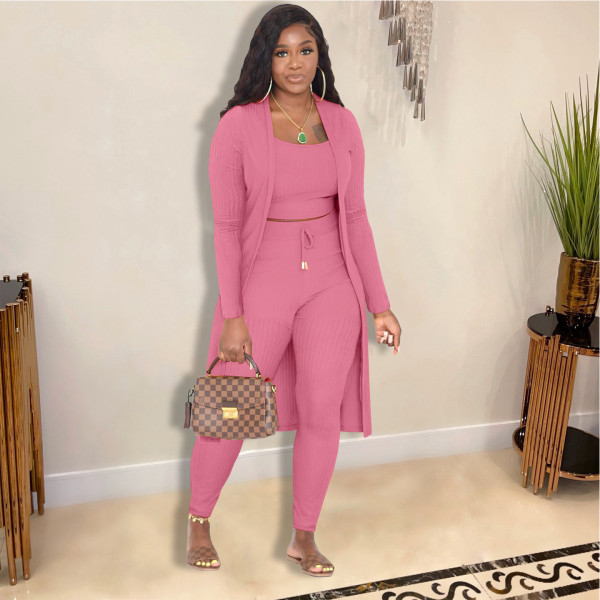 Fashion Women's Sling Long Cloak Pit Strip Solid Color 3-Piece Set