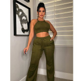Pit strip camisole Multiple three-dimensional lines splicing two-piece suit
