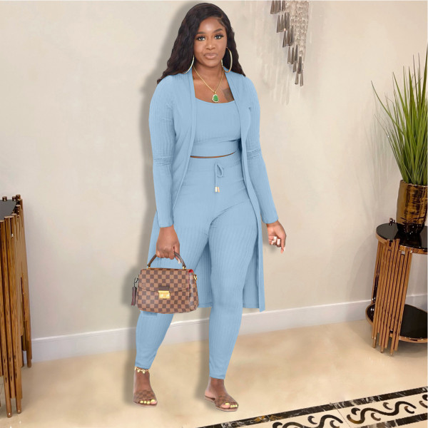 Fashion Women's Sling Long Cloak Pit Strip Solid Color 3-Piece Set