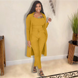 Fashion Women's Sling Long Cloak Pit Strip Solid Color 3-Piece Set