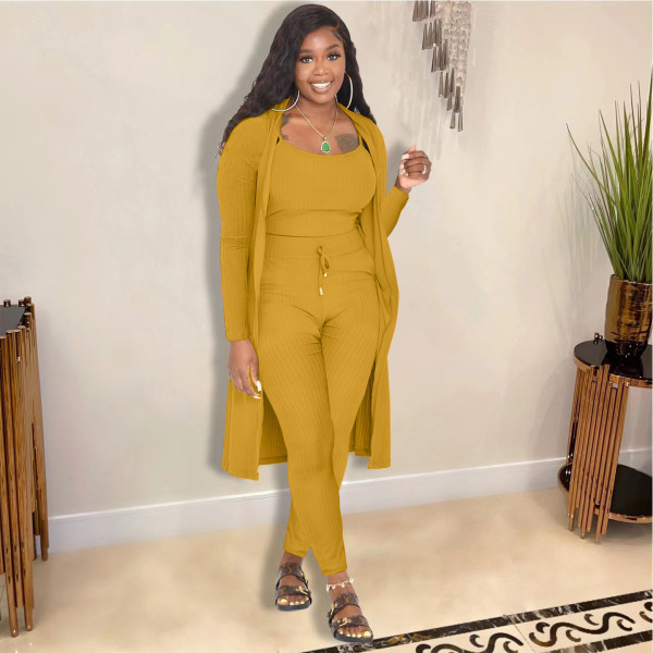 Fashion Women's Sling Long Cloak Pit Strip Solid Color 3-Piece Set