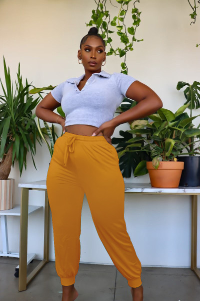 Casual plus size women's sports pants solid color