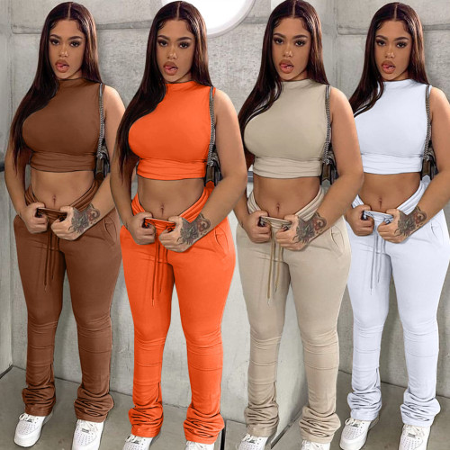 Sexy Women's T-Shirt Pleated Pants Two Piece