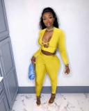 Women's Solid Color Sexy Cross Cutout Two Piece Suit
