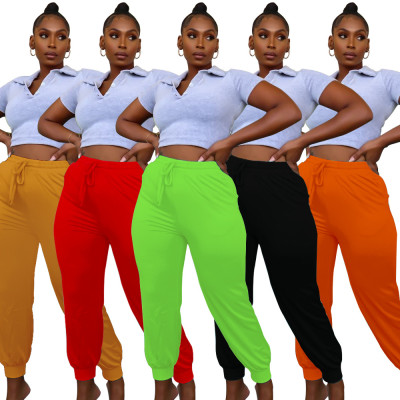 Casual plus size women's sports pants solid color