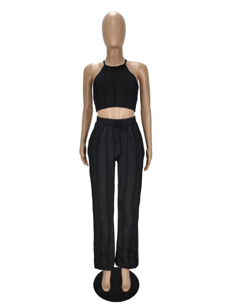 Pit strip camisole Multiple three-dimensional lines splicing two-piece suit