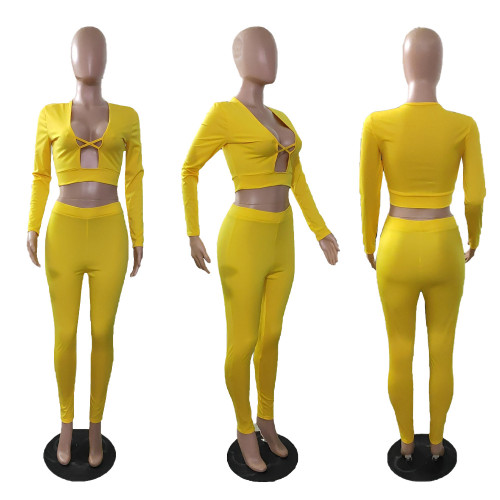 Women's Solid Color Sexy Cross Cutout Two Piece Suit
