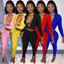 Women's Solid Color Sexy Cross Cutout Two Piece Suit Women's Solid Color Sexy Cross Cutout Two Piece Suit